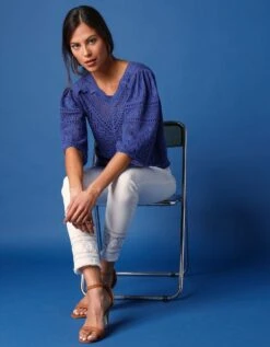 Pull Manches 3/4 Larges, Maille Ajourée -Femmes Vêtements Magasin 617447 C01 zoomx vue3