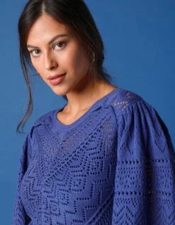 Pull Manches 3/4 Larges, Maille Ajourée -Femmes Vêtements Magasin 617447 C01 zoomx vue4