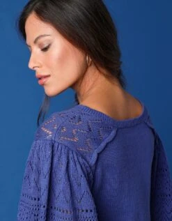 Pull Manches 3/4 Larges, Maille Ajourée -Femmes Vêtements Magasin 617447 C01 zoomx vue7
