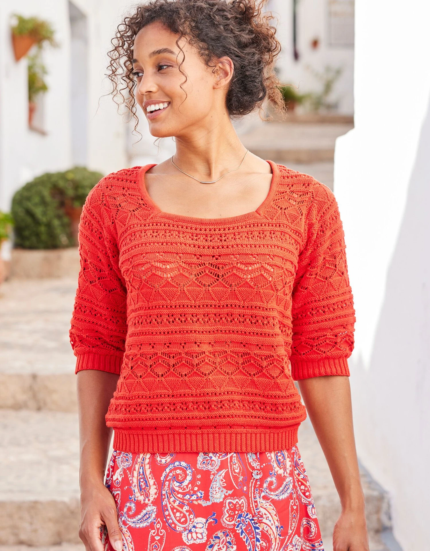 Pull Maille Ajourée Fantaisie, Manches Coude 3 Pull Maille Ajourée Fantaisie, Manches Coude