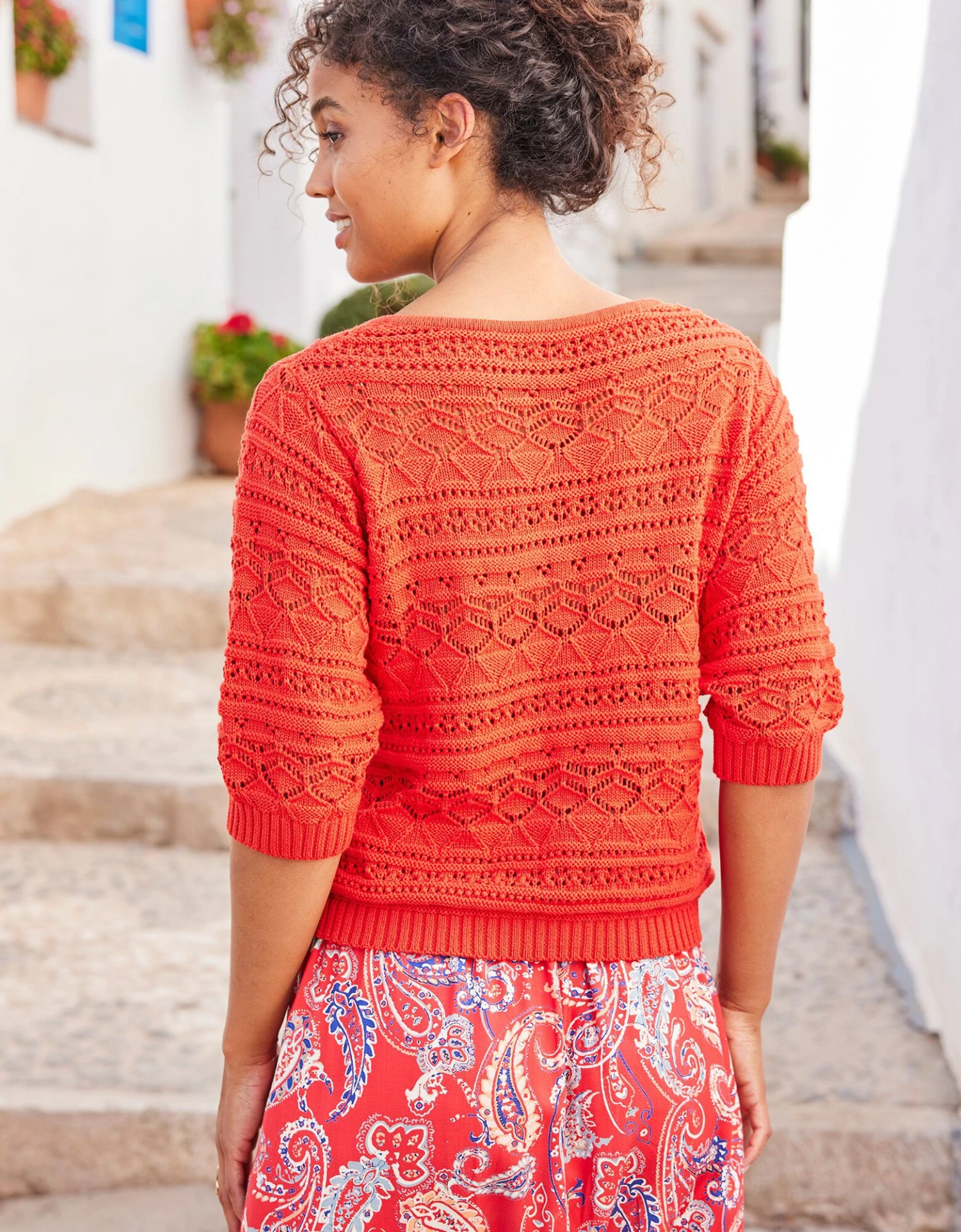 Pull Maille Ajourée Fantaisie, Manches Coude 4 Pull Maille Ajourée Fantaisie, Manches Coude – Image 2