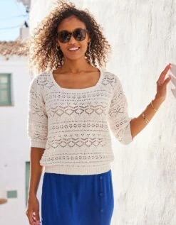 Pull Maille Ajourée Fantaisie, Manches Coude 11 Pull Maille Ajourée Fantaisie, Manches Coude -Femmes Vêtements Magasin 617448 C01 zoomx vue4