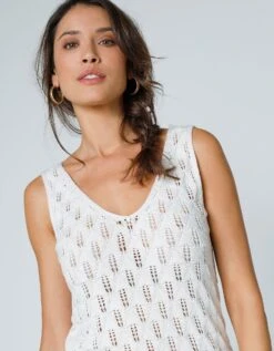 Pull Sans Manches Maille Ajourée -Femmes Vêtements Magasin 617451 C01 zoomx vue3