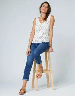 Pull Sans Manches Maille Ajourée -Femmes Vêtements Magasin 617451 C01 zoomx vue4