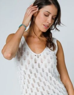 Pull Sans Manches Maille Ajourée -Femmes Vêtements Magasin 617451 C01 zoomx vue5