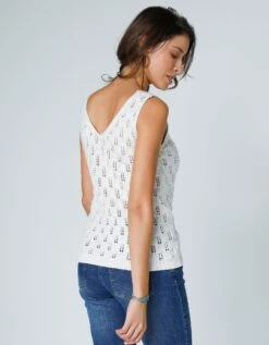 Pull Sans Manches Maille Ajourée -Femmes Vêtements Magasin 617451 C01 zoomx vue7