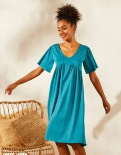 Robe Ample Froncée à Manches Courtes -Femmes Vêtements Magasin 628033 C01 zoomx vue4