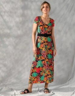 Robe Longue Manches Courtes, Maille Imprimée -Femmes Vêtements Magasin 628054 C01 zoomx vue3