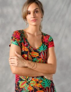 Robe Longue Manches Courtes, Maille Imprimée -Femmes Vêtements Magasin 628054 C01 zoomx vue4