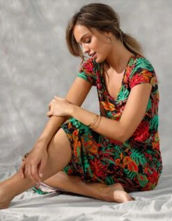 Robe Longue Manches Courtes, Maille Imprimée -Femmes Vêtements Magasin 628054 C01 zoomx vue5