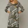 Robe Manches 3/4 Imprimé Graphique -Femmes Vêtements Magasin 628545 C03 zoomx