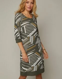 Robe Manches 3/4 Imprimé Graphique -Femmes Vêtements Magasin 628545 C03 zoomx vue4