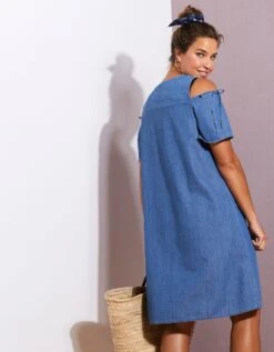 Robe En Denim Léger - épaules Dénudées -Femmes Vêtements Magasin 664033 C01 zoomx vue2