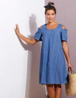Robe En Denim Léger - épaules Dénudées -Femmes Vêtements Magasin 664033 C01 zoomx vue3