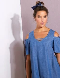 Robe En Denim Léger - épaules Dénudées -Femmes Vêtements Magasin 664033 C01 zoomx vue5