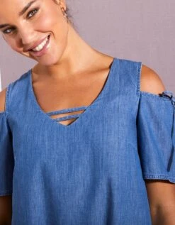 Robe En Denim Léger - épaules Dénudées -Femmes Vêtements Magasin 664033 C01 zoomx vue6