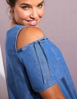 Robe En Denim Léger - épaules Dénudées -Femmes Vêtements Magasin 664033 C01 zoomx vue7