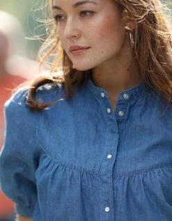 Blouse Boutonnée Manches Ballon, Jean -Femmes Vêtements Magasin 665018 C01 zoomx vue3