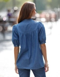 Blouse Boutonnée Manches Ballon, Jean -Femmes Vêtements Magasin 665018 C01 zoomx vue5