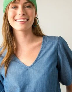 Blouse Denim Manches Courtes "ballon" -Femmes Vêtements Magasin 665019 C01 zoomx vue3