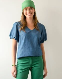 Blouse Denim Manches Courtes "ballon" -Femmes Vêtements Magasin 665019 C01 zoomx vue6